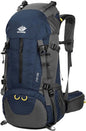 Orange 50L waterproof ECOTREK hiking backpack with multiple compartments, designed for outdoor camping and climbing adventures.