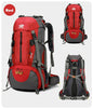 Orange ECOTREK 50L waterproof hiking backpack with multiple compartments, ideal for outdoor camping and climbing adventures.