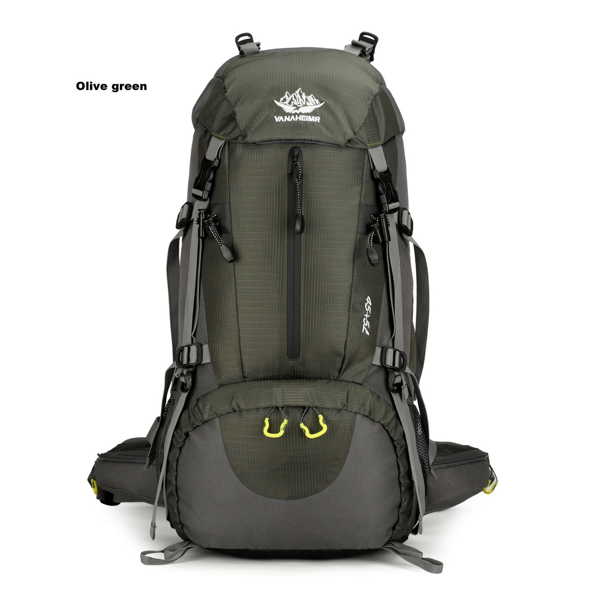 Orange 50L ECOTREK waterproof hiking backpack with multiple compartments, ideal for camping, outdoor adventures, and climbing.