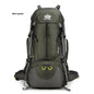 Orange 50L ECOTREK waterproof hiking backpack with multiple compartments, ideal for camping, outdoor adventures, and climbing.