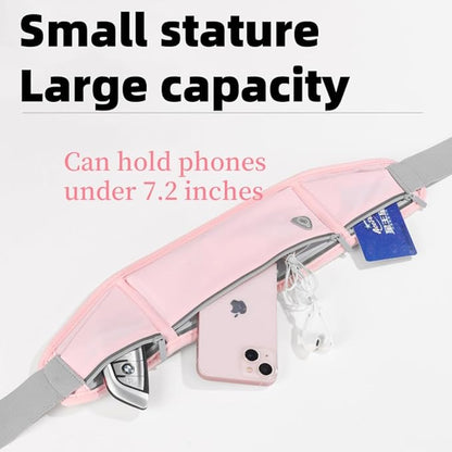 Pink ECOTREK waterproof running belt with adjustable elastic strap, sweatproof storage bag for exercise and outdoor activities.