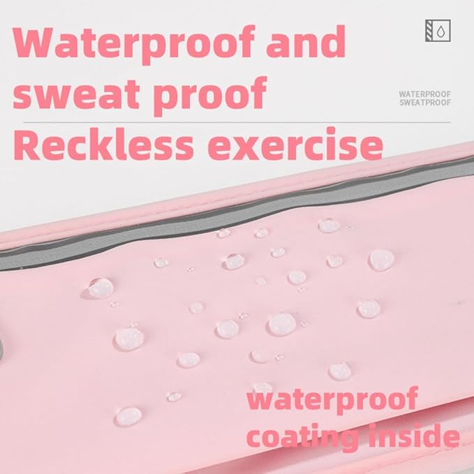 ECOTREK waterproof pink running belt with adjustable elastic strap and sweatproof storage bag for jogging and exercise.