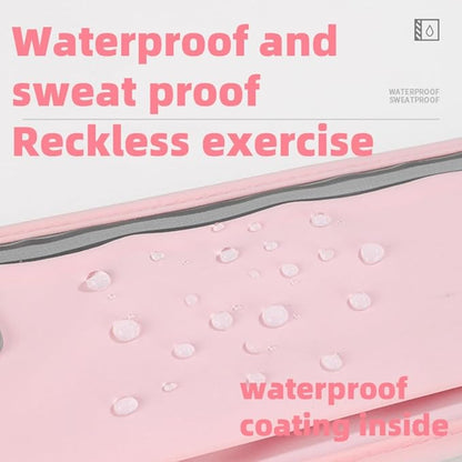 ECOTREK waterproof pink running belt with adjustable elastic strap and sweatproof storage bag for jogging and exercise.