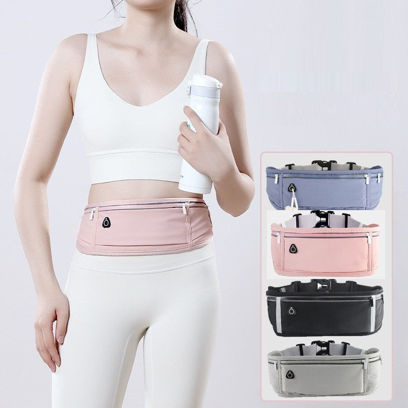 Pink ECOTREK waterproof running belt with adjustable elastic strap and sweatproof storage bag for active waist use.