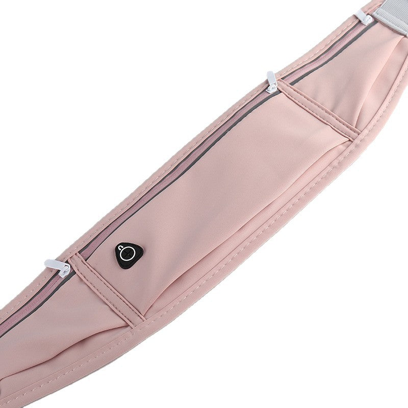Pink ECOTREK waterproof running belt with adjustable elastic strap, sweatproof storage bag for outdoor exercise.