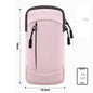 Pink waterproof ECOTREK running armband with two pockets for phone storage, fits up to 6.8-inch smartphones during gym or outdoor workouts.