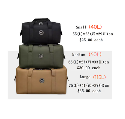 Small black ECOTREK outdoor travel and camping gear storage bag, 40L capacity, compact and durable for camping trips.