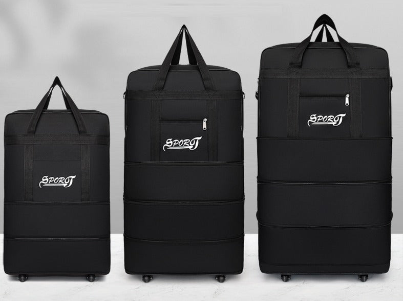 ECOTREK high-capacity foldable storage bag with wheels, airline-checked luggage, durable and spacious for travel storage needs.
