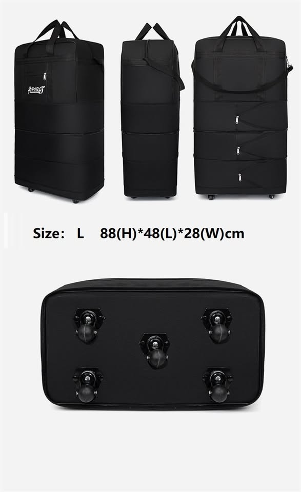 ECOTREK high-capacity foldable storage bag with wheels, ideal for airline checked luggage and travel organization.