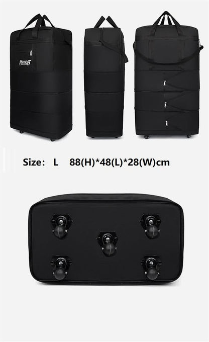 ECOTREK high-capacity foldable storage bag with wheels, ideal for airline checked luggage and travel organization.