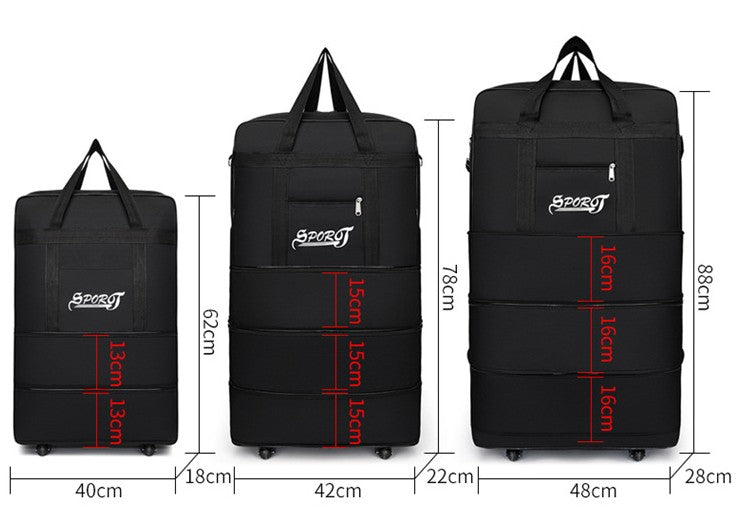 ECOTREK high-capacity foldable storage bag with wheels, ideal for airline checked luggage and travel organization.
