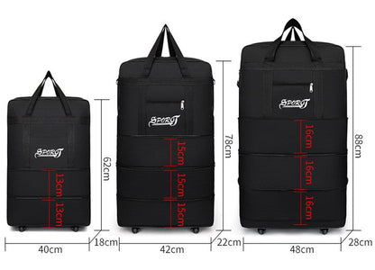 ECOTREK high-capacity foldable storage bag with wheels, ideal for airline checked luggage and travel organization.