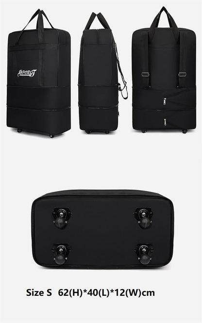 ECOTREK high-capacity foldable storage bag with wheels, airline checked luggage, durable and spacious for travel storage needs.