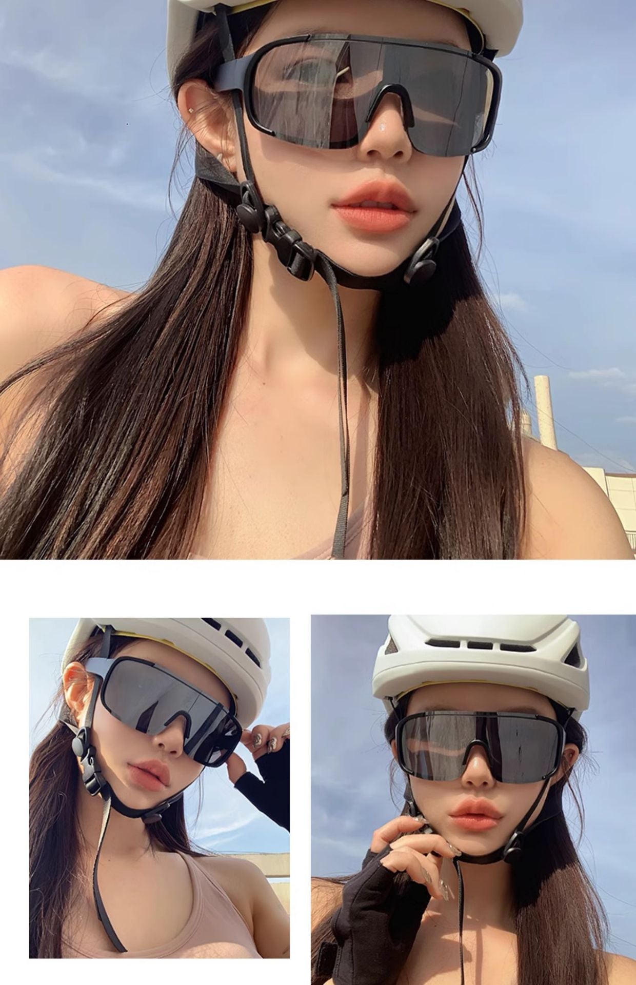 Black ECOTREK cycling sunglasses with UV protection and windproof design for outdoor sports and active outdoor activities.