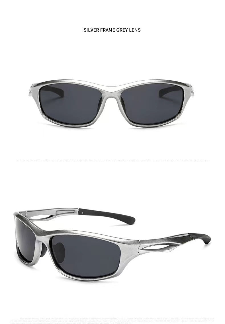 ECOTREK Sports Polarised Sunglasses in silver, lightweight outdoor shades for running, cycling, and driving.