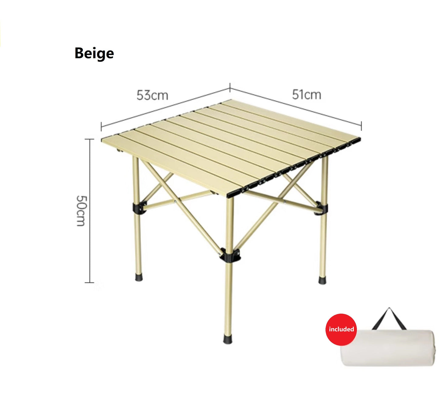 ECOTREK portable beige outdoor folding table for camping and picnics, lightweight and easy to carry for outdoor activities.