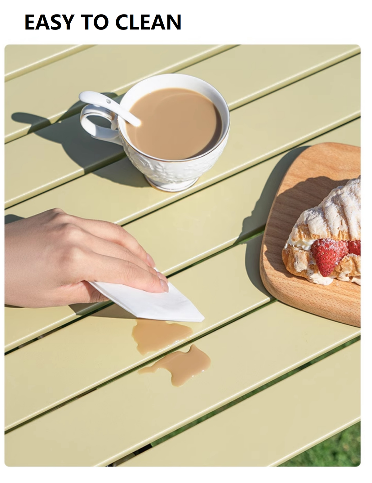 ECOTREK portable beige outdoor folding table, lightweight and compact for camping and picnics, perfect for outdoor use.