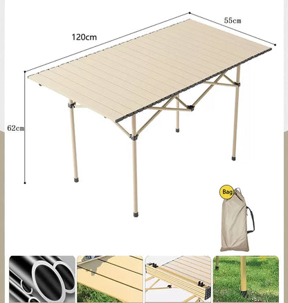 Black 120 cm portable folding camping table by ECOTREK, ideal for outdoor cooking, picnics, and camping trips.