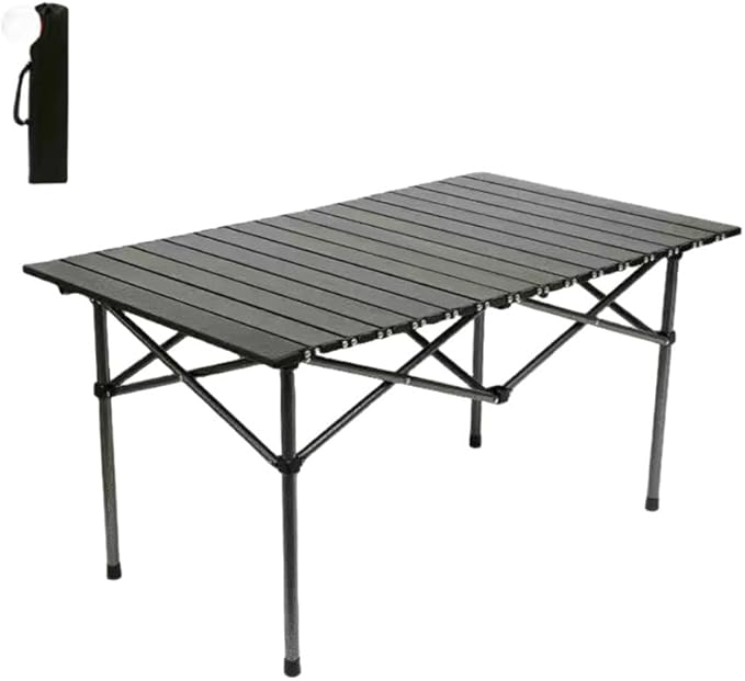 Black ECOTREK 120 cm portable folding camping table, roll-up outdoor table for cooking and picnics, lightweight and easy to carry