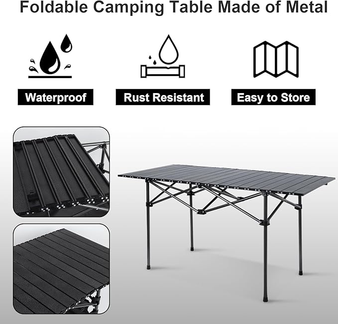 Black 120 cm portable folding camping table by ECOTREK, ideal for outdoor cooking, picnics, and camping activities.