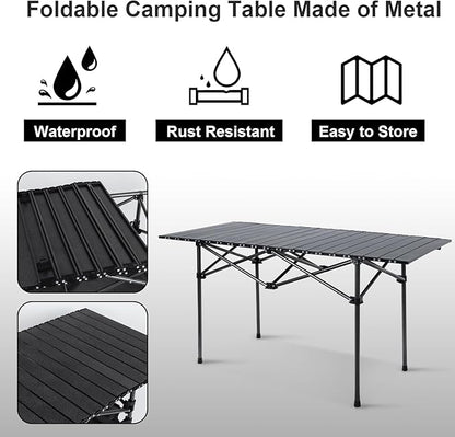 Black 120 cm portable folding camping table by ECOTREK, ideal for outdoor cooking, picnics, and camping activities.