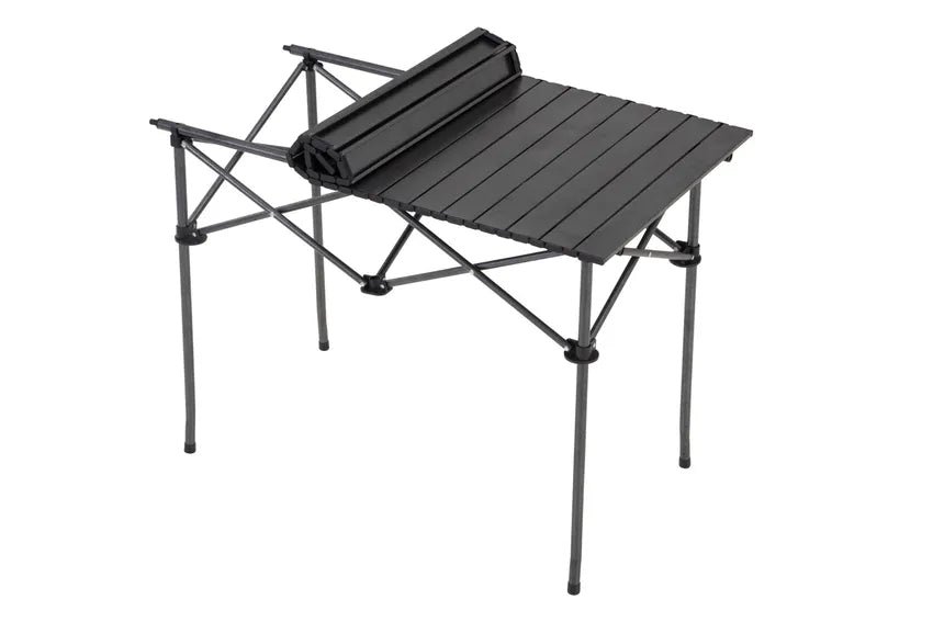 Black 120 cm portable folding camping table by ECOTREK, ideal for outdoor cooking, picnics, and camping activities.