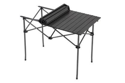 Black 120 cm portable folding camping table by ECOTREK, ideal for outdoor cooking, picnics, and camping activities.