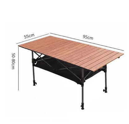 Black ECOTREK folding camping table, adjustable and portable outdoor table, 95cm in length, suitable for camping and outdoor activities.