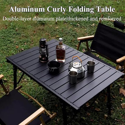 ECOTREK aluminium height adjustable camping table with 89cm surface, portable outdoor table for outdoor activities and camping.