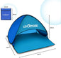 Blue ECOTREK mini beach sun shade canopy tent, instant pop-up design providing shade and protection at the beach.