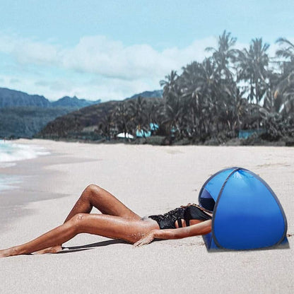 Blue ECOTREK mini beach sun shade canopy tent, instant pop-up design ideal for outdoor shade and sun protection