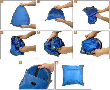 Blue ECOTREK mini beach sun shade canopy, a compact pop-up tent providing shade for outdoor activities
