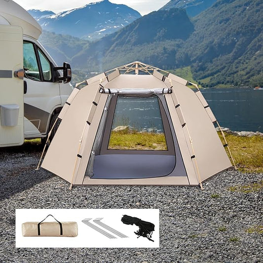 ECOTREK hexagonal camping tent for 2-3 persons, quick setup, lightweight outdoor tent with durable fabric and easy assembly.
