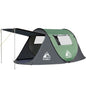 Green boat-shaped pop-up camping tent by ECOTREK, large size 260cm long, 150cm wide, 105cm high, set up outdoors.