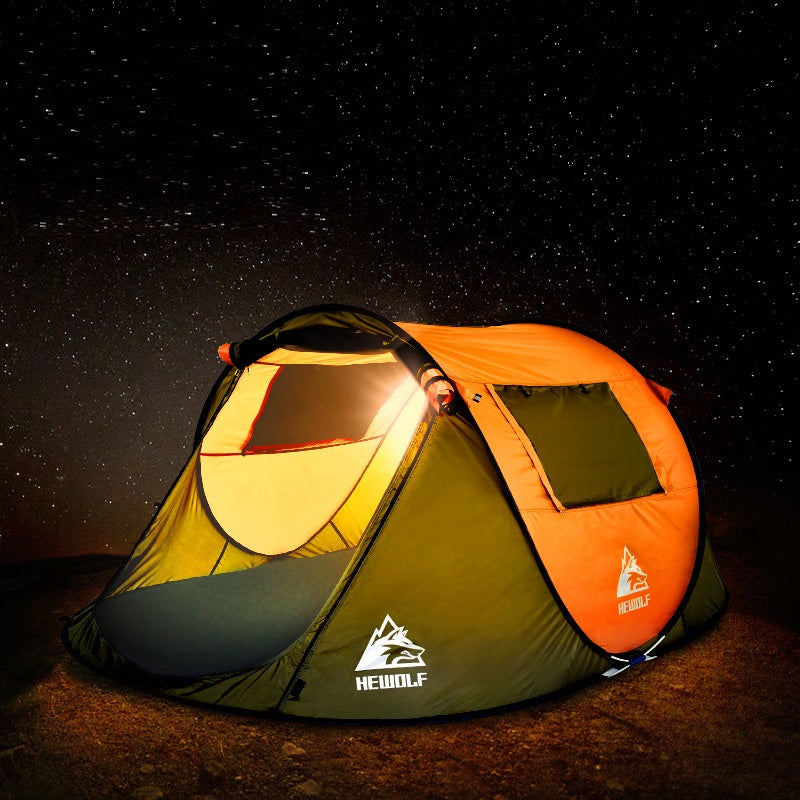 Green boat-shaped pop-up camping tent by ECOTREK, large size 260cm long, 150cm wide, 105cm high, with open entrance.