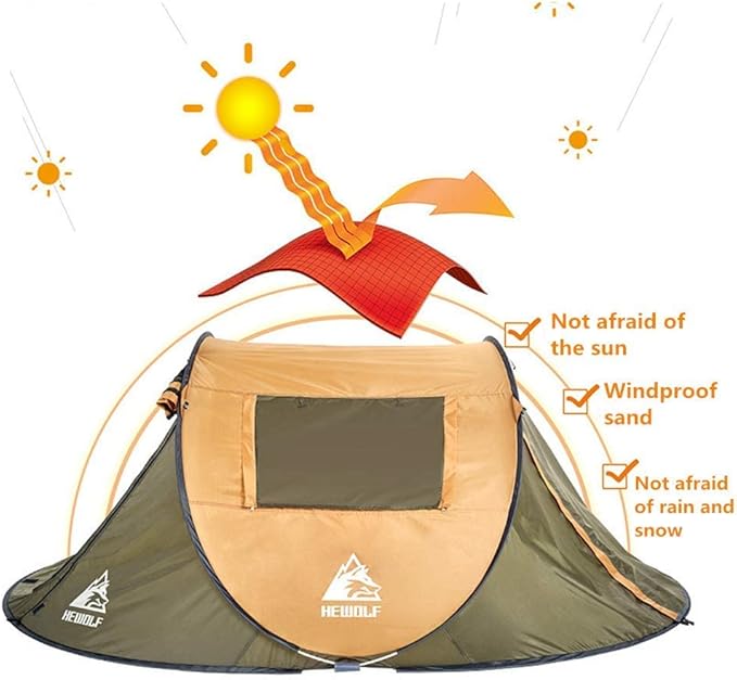 Green boat-shaped pop-up camping tent by ECOTREK, large size 280cm long, 200cm wide, and 120cm high, set up outdoors.