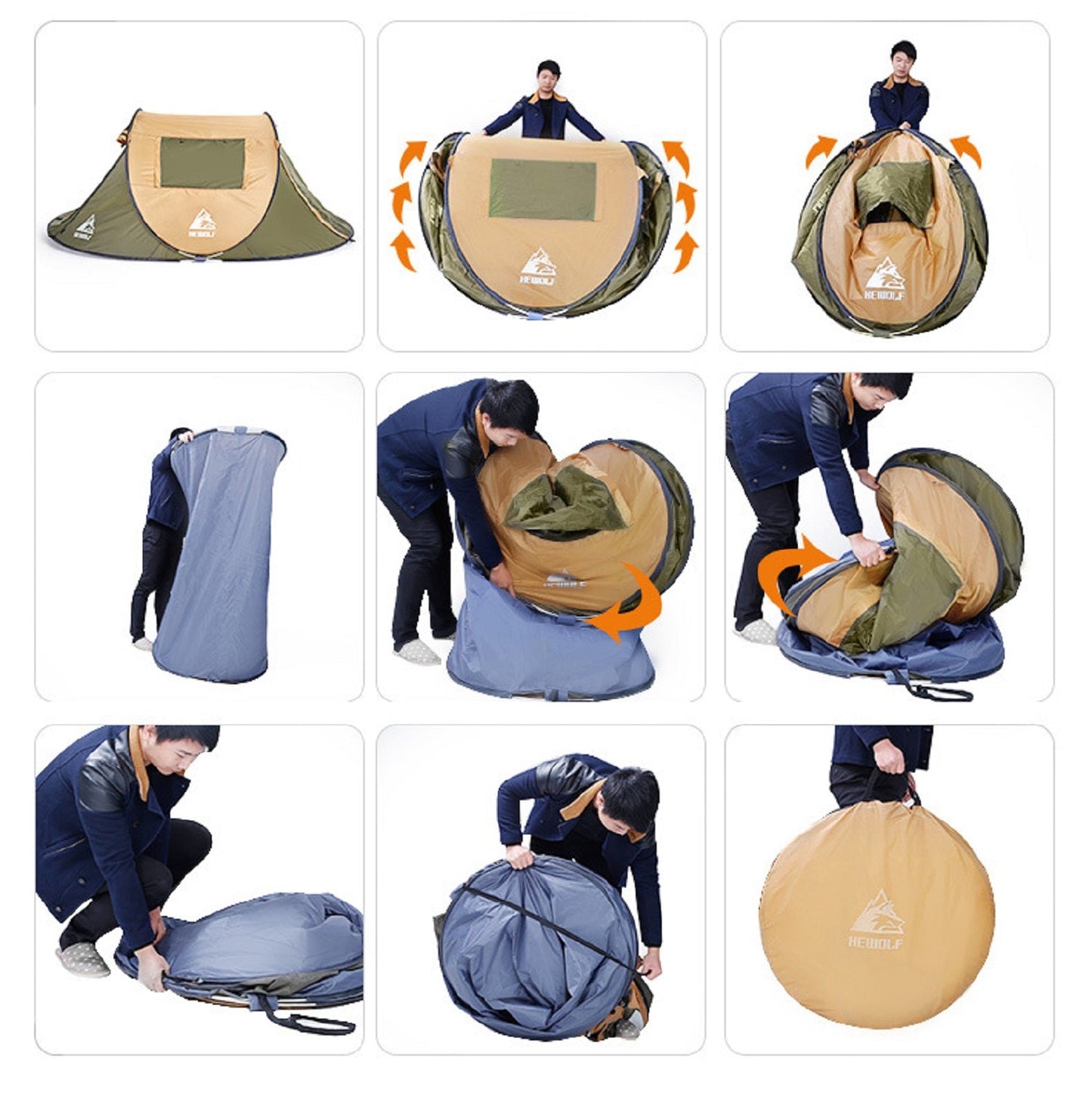 Green boat-shaped pop-up camping tent by ECOTREK, measuring 280cm long, 200cm wide, and 120cm high, set up outdoors.