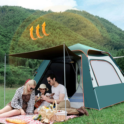Green ECOTREK family tent, lightweight and easy to set up, ideal for outdoor camping and family adventures.