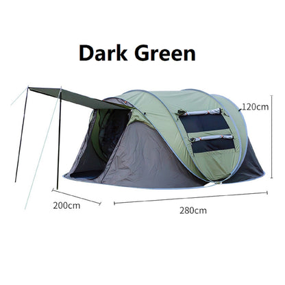 Green ECOTREK portable instant pop-up boat-shaped tent set up outdoors, showing its compact, fun boat design.
