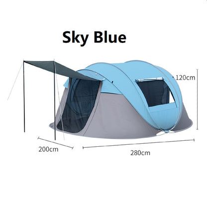 Green ECOTREK portable boat-shaped tent, instant pop-up design, suitable for camping or outdoor adventures.