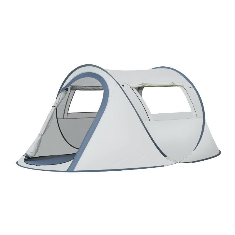 Green ECOTREK portable boat-shaped tent, instant pop-up design, ideal for outdoor camping or beach adventures.