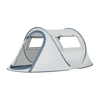 Green ECOTREK portable boat-shaped tent, instant pop-up design, ideal for outdoor camping or beach adventures.