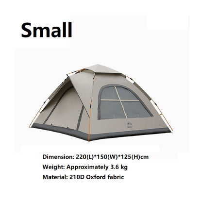 Large ECOTREK waterproof automatic pop-up camping tent set up outdoors, showcasing its durable fabric and easy assembly design.