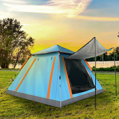 Large ECOTREK automatic pop-up camping tent set up outdoors, showcasing its spacious design and quick assembly for camping trips.