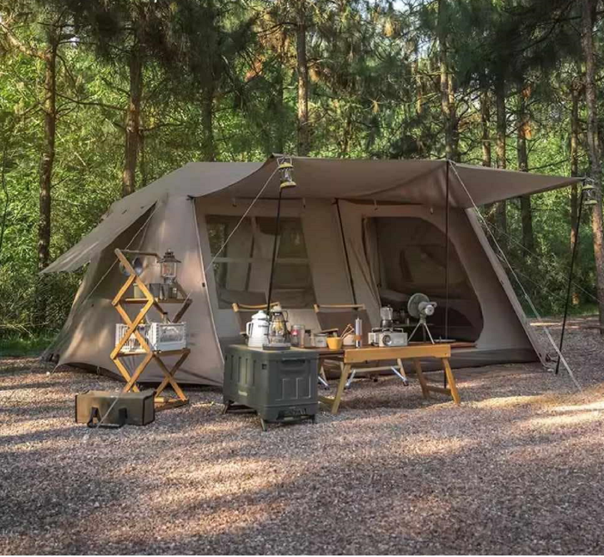 ECOTREK family tent with double layers, waterproof PU3000+, automatic setup, featuring two bedrooms for outdoor camping.