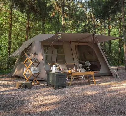 ECOTREK family tent with double layers, waterproof PU3000+, automatic setup, featuring two bedrooms for outdoor camping.