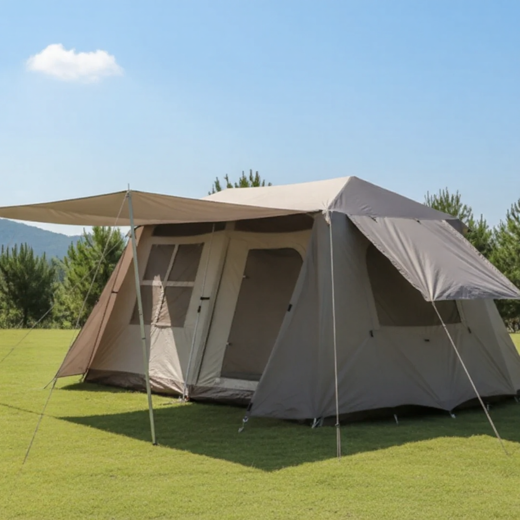 ECOTREK family automatic tent with double layers, waterproof PU3000+, two bedrooms, suitable for family camping adventures.