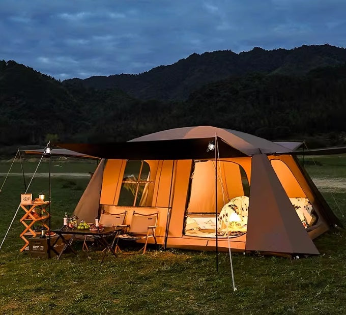 ECOTREK Family Tent with double layers, waterproof PU3000+, automatic setup, two bedrooms, suitable for family camping.