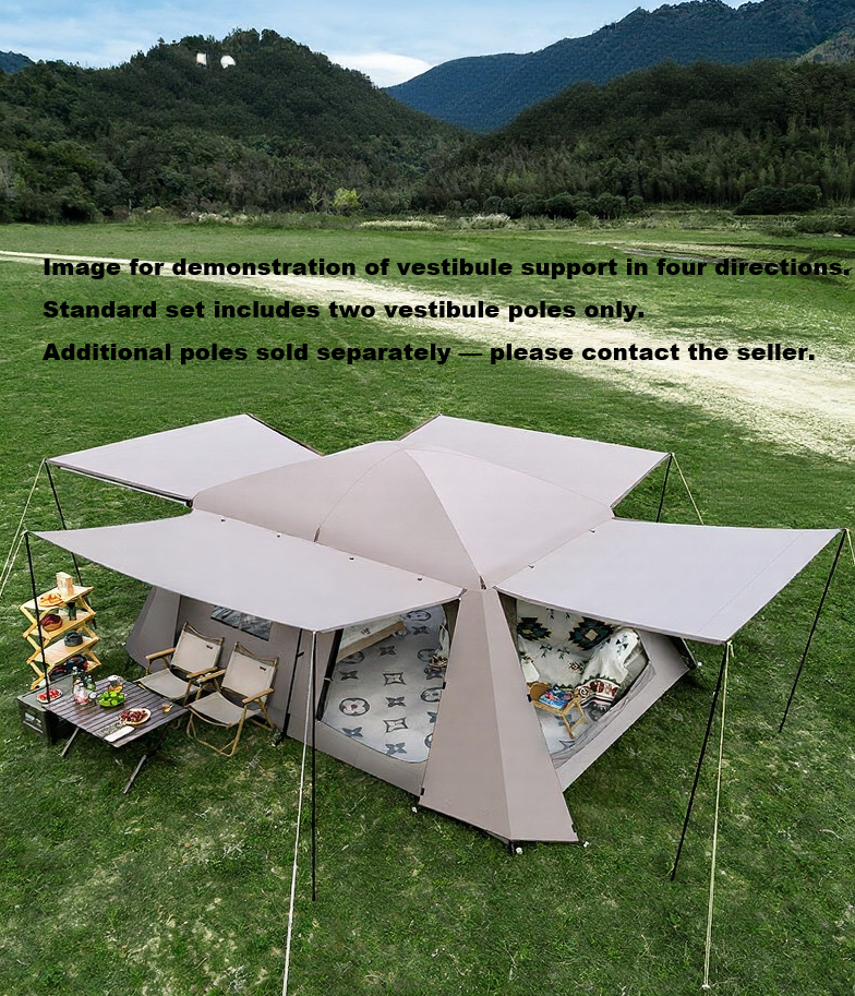 ECOTREK family tent with double layers, waterproof design, manual poles, and PU3000 coating for outdoor camping.