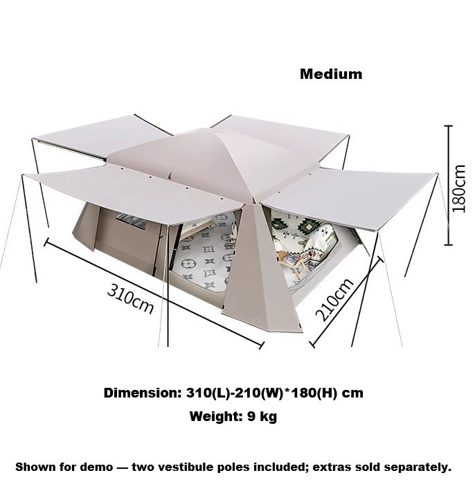 ECOTREK medium family tent with double layers, waterproof design, manual poles, and PU3000 coating for outdoor camping.